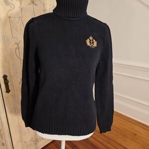 Ralph Lauren Black Turtleneck Sweater with Gold Crest